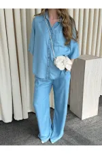 Light Blue Tencel Fabric Shirt and Pants Set - 0926