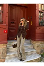 Veste asymétrique marron à ceinture - 3001