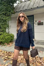 Lacivert - Kahverengi Çizgili Kazak -1510