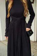 Siyah Bağlamalı Elbise - 4988