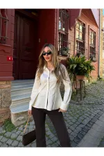 Ekru Belden Oturtmalı Poplin Gömlek - 1616