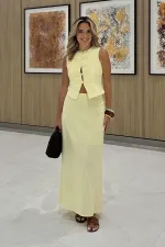 Sarı Brit Detaylı Yelek Etek Takım