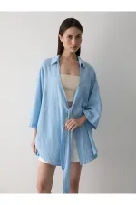 Blue Flam Linen Kimono Shirt