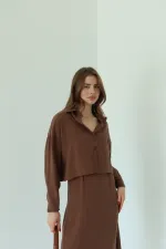 Kahverengi Modal Gömlek Elbise Takım