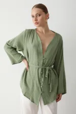 Khaki Multi-Button Kimono