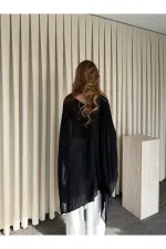 Siyah Muadil Tasarım Triko Pelerin Şal - 5241