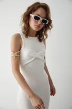 White Dress with Front Twist Detail
