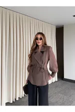 Kahverengi Vatkalı Transparan Gömlek - 5029