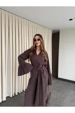 Brown Blouse and Pants Set with Ruffled Sleeves - 0812 Brown Blouse and Pants Set with Ruffled Sleeves - 0812
