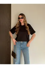 Kahverengi Kısa Kollu Düz Tshirt - 241128