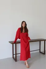 Kırmızı Modal Gömlek Elbise Takım