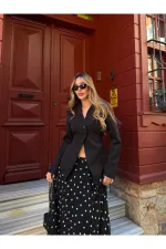 Siyah Asimetrik Kesim Kuşaklı Ceket - 3001