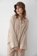 Ensemble chemise et pantalon texturé couleur pierre