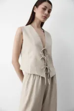Ensemble 3 pièces en mousseline naturelle avec gilet