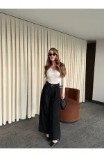 Siyah Kemerli Tasarım Pantolon - 251032