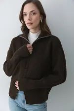 Brown Double Zip Cardigan - 251080 Brown Double Zip Cardigan - 251080