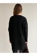 Siyah Tül Detaylı Uzun Triko Elbise - 251009