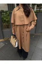 Camel Çıkarılabilir Kapüşon Detaylı Pelerinli Trençkot - 85179