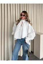 Beyaz Yakası Bağlamalı Kolları Tasarım Gömlek - 112254