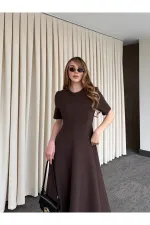 Kahverengi Seyyar Broşlu Elbise - 3151