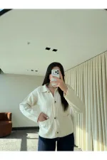 Ekru Büyük Cepli Hırka - 9011