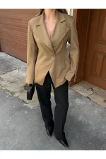 Haki Kruvaze Tek Düğmeli Ceket - 7011