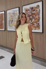 Sarı Brit Detaylı Yelek Etek Takım