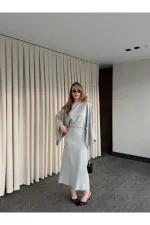 Gri Yarasa Kol Modal Elbise - 5000