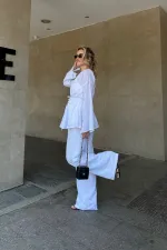 Beyaz Bel Detaylı Vual Keten Gömlek