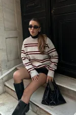 Pull oversize en maille rayée bordeaux - 2516