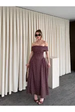 Robe midi marron à pois Madonna Neck - 00888