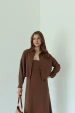 Kahverengi Modal Gömlek Elbise Takım