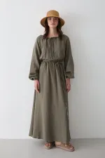Çağla Bağlama Detaylı Müslin Elbise - 2004