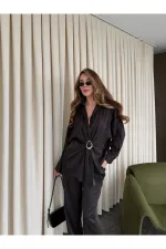 Brown Buckled Shirt and Trousers Set - 51240 Brown Buckled Shirt and Trousers Set - 51240