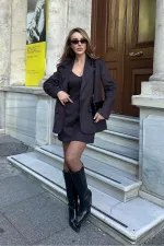 Ensemble robe et veste en daim marron foncé - 242467