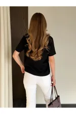 Siyah Kısa Kollu Düz Tshirt - 241128