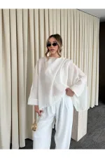 Beyaz Uçuşan Pelerin Panço - 0901