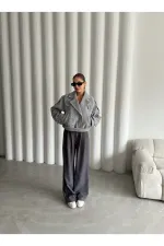Grey Short Belted Cashmere Jacket - 9495