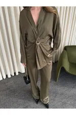 Khaki Buckled Shirt and Trousers Set - 51240 Khaki Buckled Shirt and Trousers Set - 51240