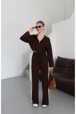 Ensemble à capuche marron avec garniture - 8569