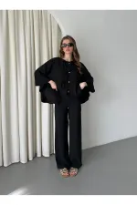 Black Batwing Sleeve Set with Lace-up Button Detail