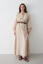 Robe en mousseline naturelle avec détail de lien - 2004