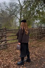 Kahverengi Kapitone Şallı Mont - 0762