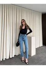 Black Blouse with Lace Neckline - 261017