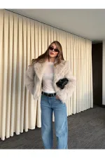 Manteau en fourrure beige - 9679