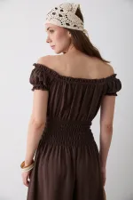 Kahverengi Büzgülü Elbise - 2002