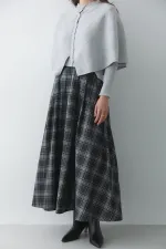 Anthracite Grey Plaid Skirt with Leather Trim - 4977 Anthracite Grey Plaid Skirt with Leather Trim - 4977