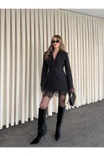 Siyah Eteği Manşeti Dantelli Ceket - 2861