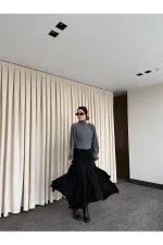 Jupe noire à ceinture froncée - 3366