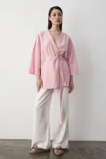 Pembe Iç Kemerli Fakir Kol Kimono - 5383